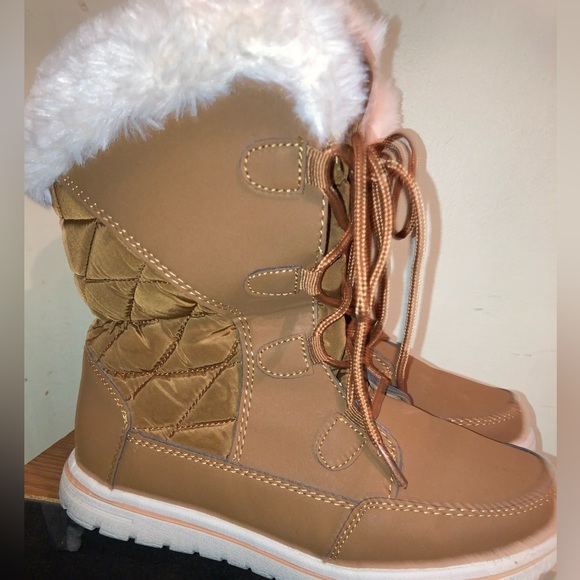 Womens Quilted Duck Cuff Snow Lace Up Waterproof Faux Fur Outdoor Boots USED - Picture 4 of 7